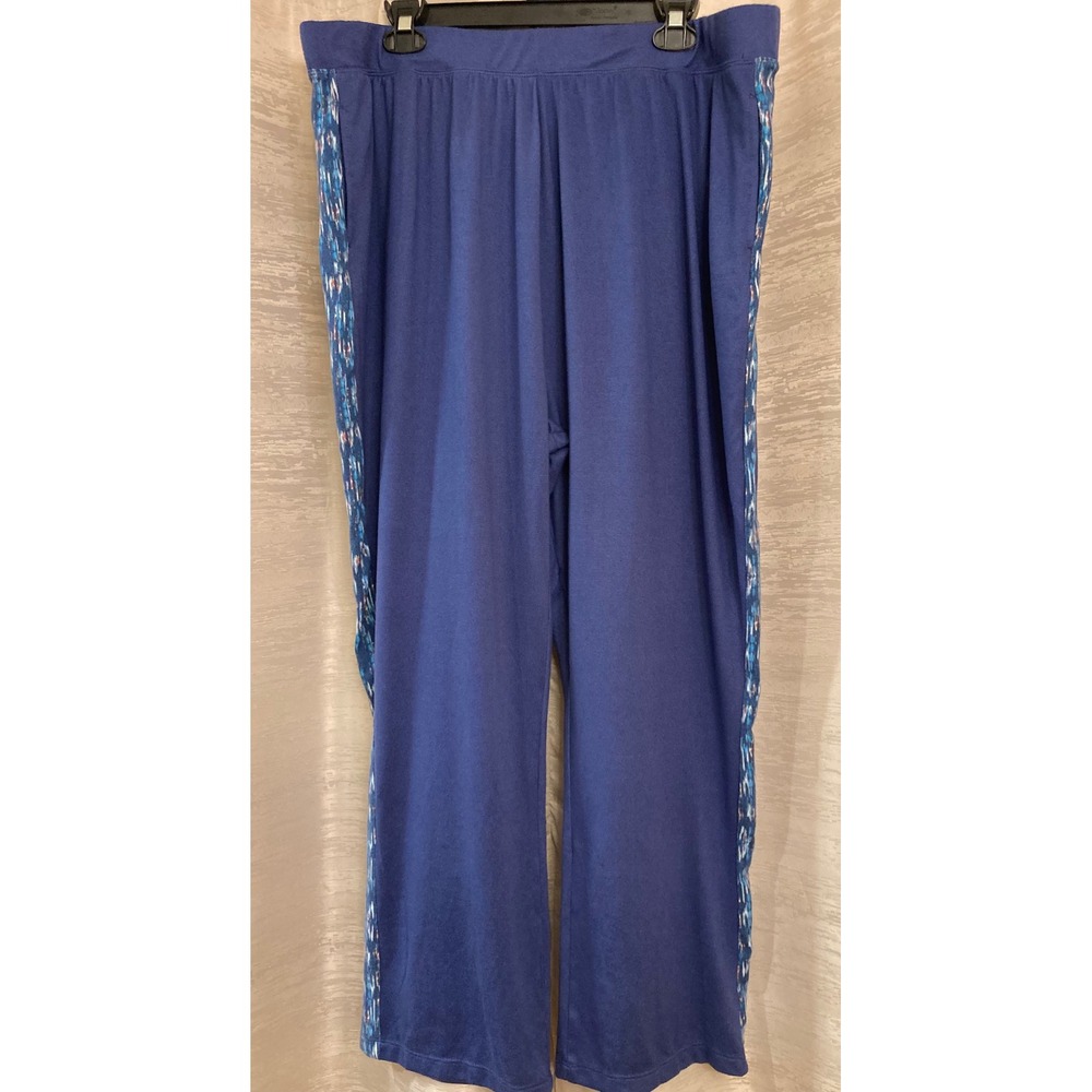 Retreat by Rhonda Shear Blue Print Side Pants Women's 2X Wide Leg Elastic Waist